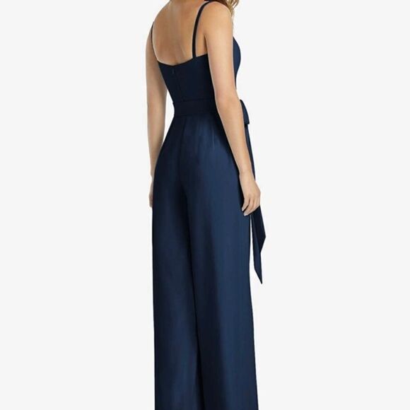New Dessy Collection Midnight Navy Spaghetti Strap Crepe Sash Jumpsuit Size‎ 12 - Picture 2 of 9